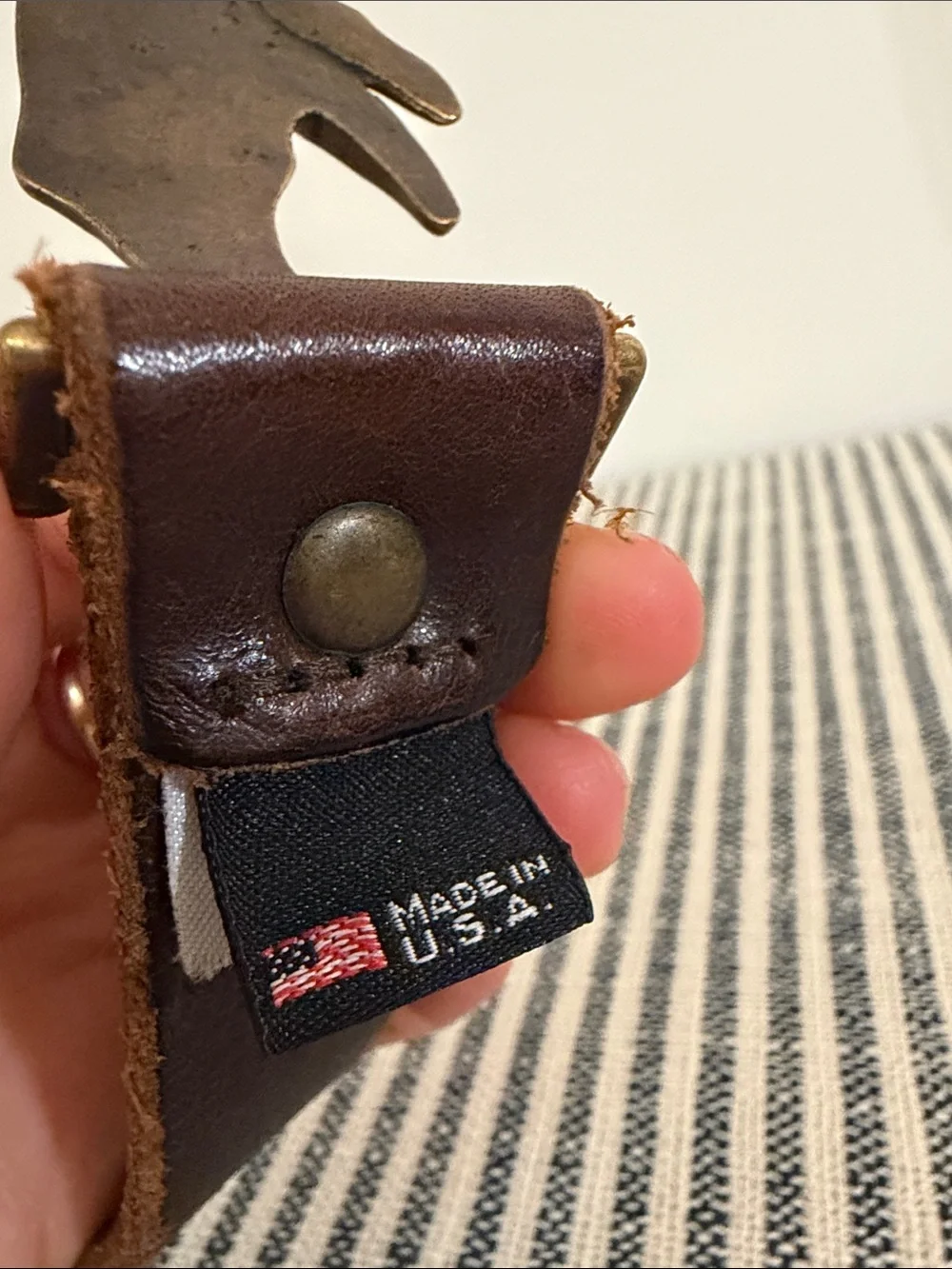 J Crew co. Vintage NYC Brown Leather Men's Belt with Whale Brass Buckle- medium